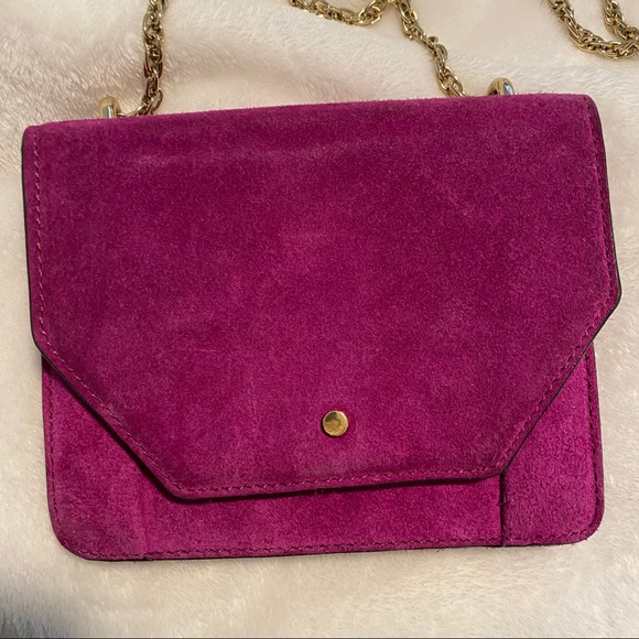 Pink velvet crossover bag with gold chain - Picture 2 of 6